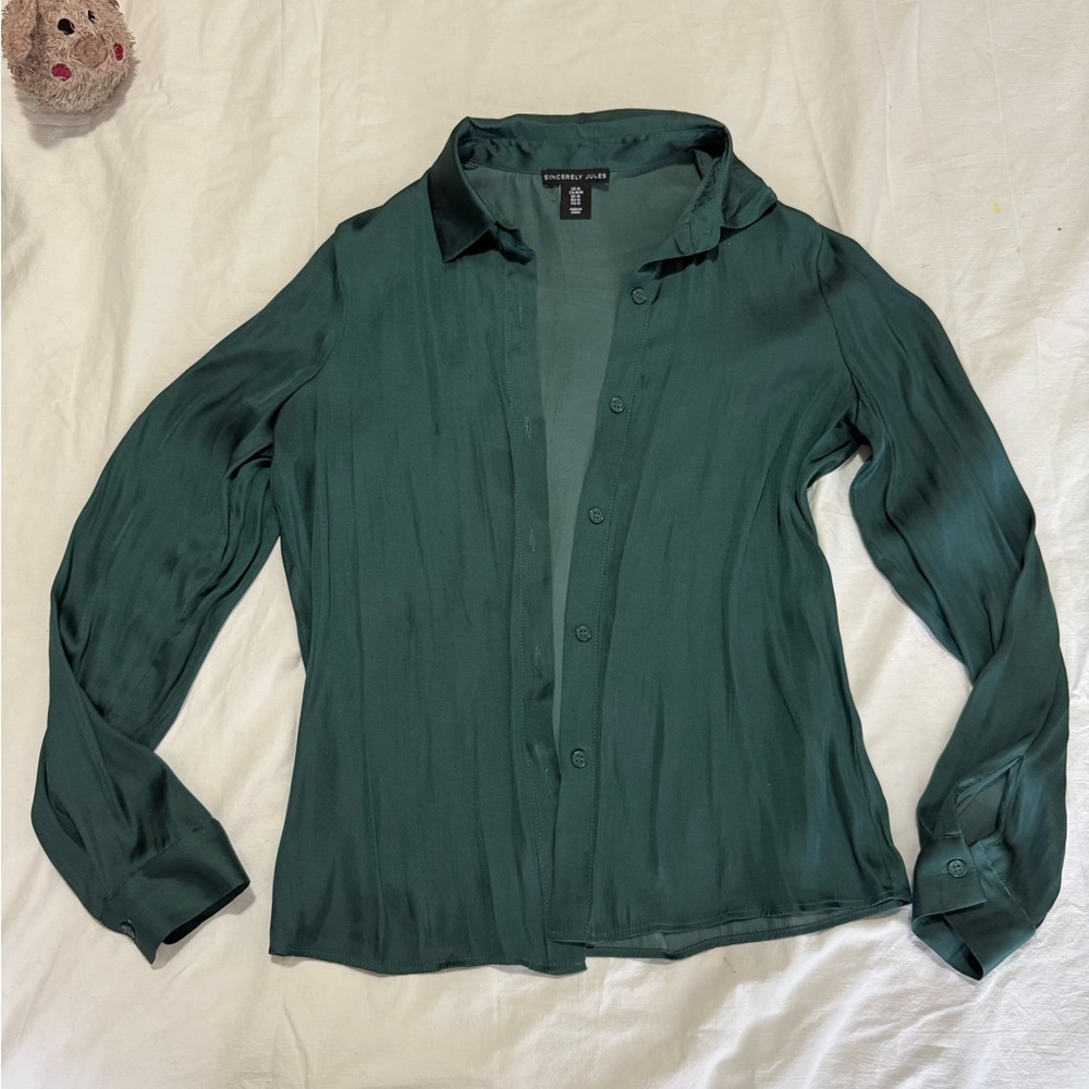 Sincerely Jules Deep Green Button Down Shirt